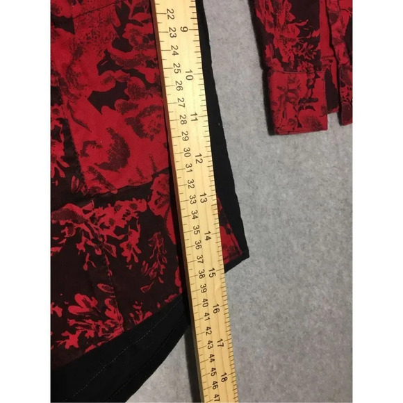 Womens Vintage Button Up Size Large Black Red Floral Mixed Pattern Large Pockets - Picture 4 of 4